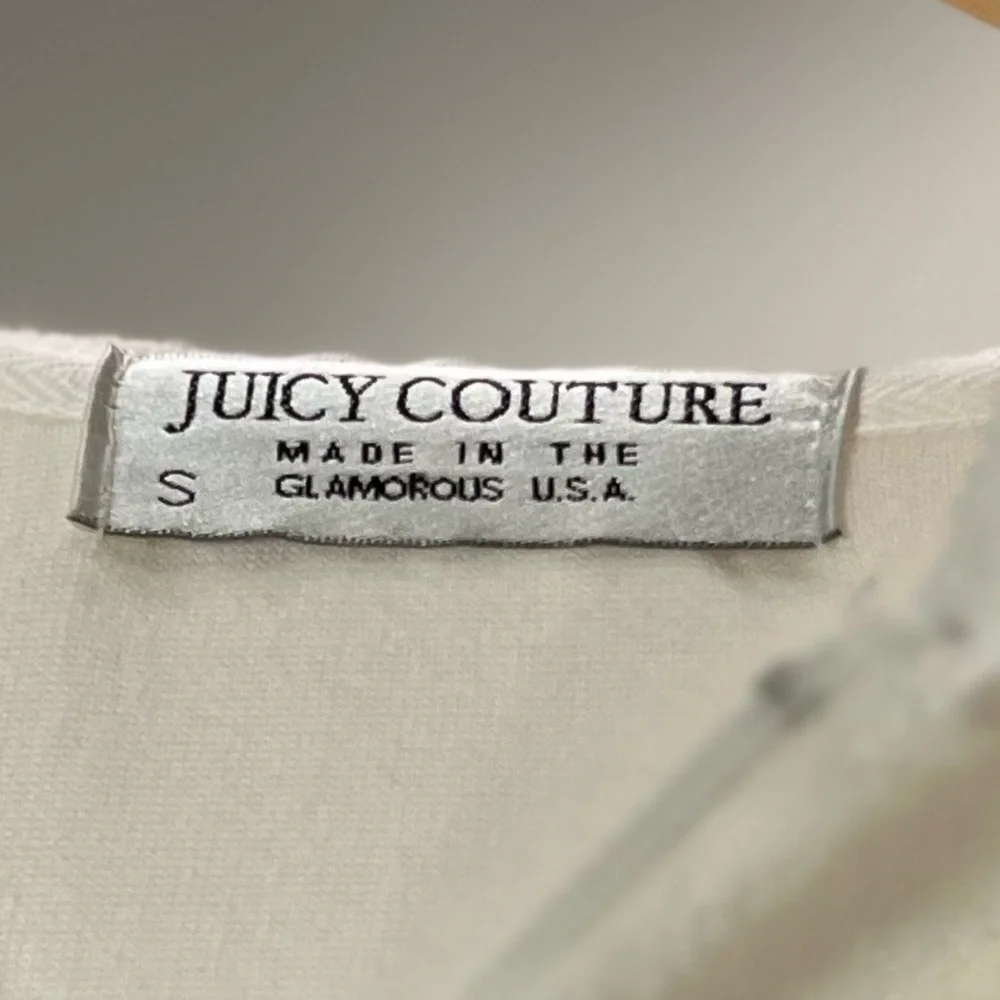 Juicy Couture White Velour Zip Hoodie S Made in USA Y2K Fitted - Picture 3 of 4